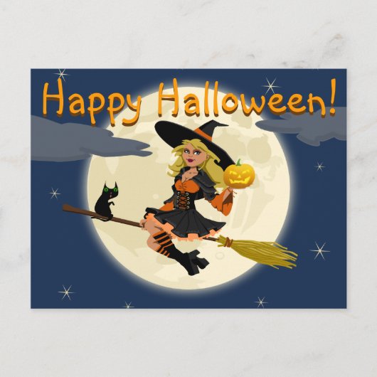 Glückliche Halloween-Hexe-Postkarte Postkarte (Vorderseite)