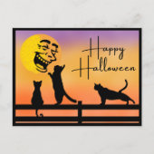 Glückliche Halloween Katzen und lachende Mond Post Postkarte (Vorderseite)