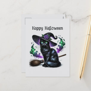 Glückliche Halloween-Katzenbücher Feiertagspostkarte
