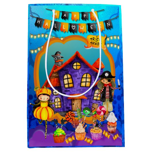 Glückliche Halloween-Kostümkinder Party-Feier Mittlere Geschenktüte (Vorderseite)
