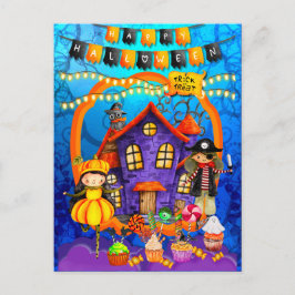 Glückliche Halloween-Kostümkinder Party-Feier Postkarte