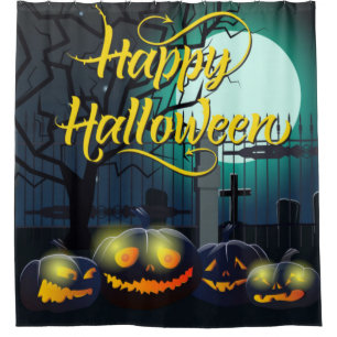 Glückliche Halloween-Kürbis auf dem Friedhof Duschvorhang