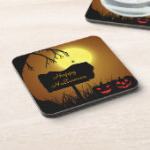 Glückliche Halloween-Kürbislaterne Pumpkins Getränkeuntersetzer (Linke Seite)