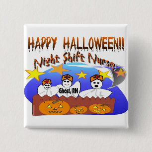 Glückliche Halloween-Nachtschicht-Krankenschwester Button