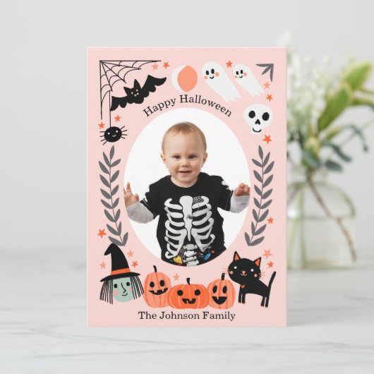 Glückliche Halloween-niedliche Kinderfotokarte Einladung (Stehend Vorderseite)