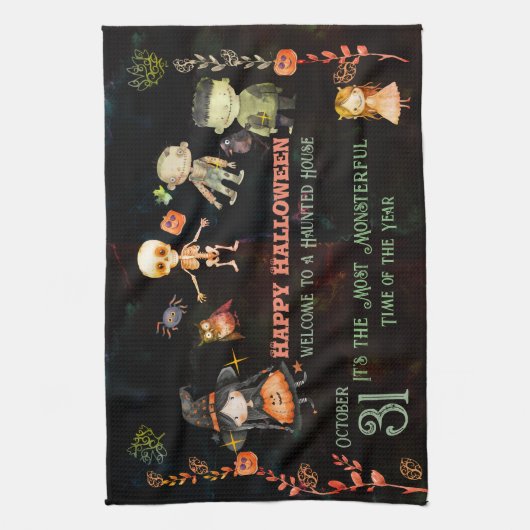 Glückliche Halloween-Niedliche Monster Geschirrtuch (Vertikal)