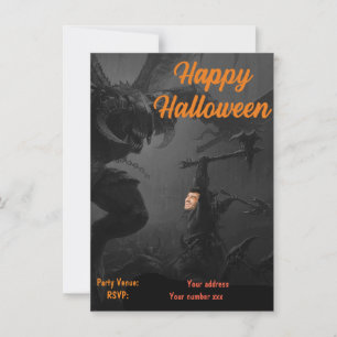 Glückliche Halloween-Party-Dunkelschwarz-Orange-Mo Einladung