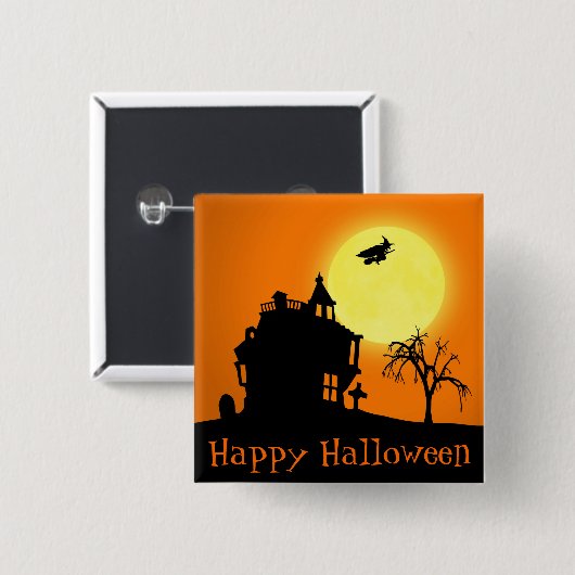 Glückliche Halloween-Silhouette-Landschaft Button (Vorne & Hinten)
