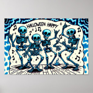 Glückliche Halloween-Skelette: Tanz Party Krawatte Poster
