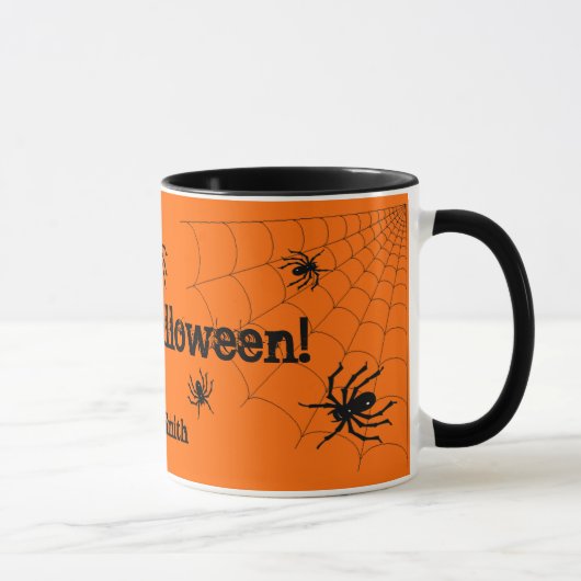 Glückliche Halloween-Spinnen-personalisierte Tasse (Rechts)