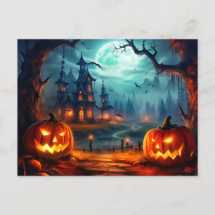 Glückliche Halloween Spuk House & Spooky Pumpkins Postkarte