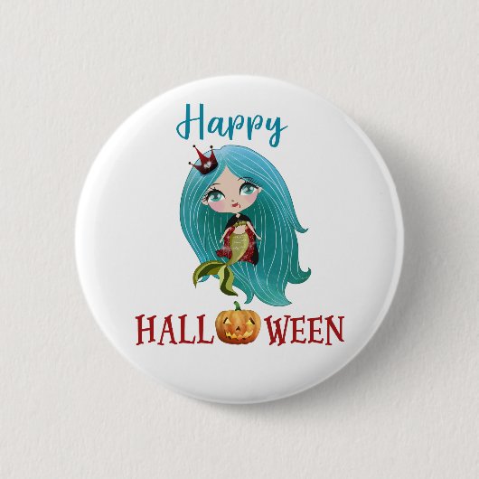 Glückliche Halloween-Taste Girl Spooky Meerjungfra Button (Vorderseite)