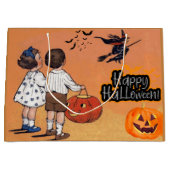 Glückliche Halloween-Vintage Kinder, Hexe, Kürbisk Große Geschenktüte (Vorderseite)