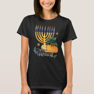Glückliche Hanucat-Aquarell-Katze Chanukka-Katze T-Shirt