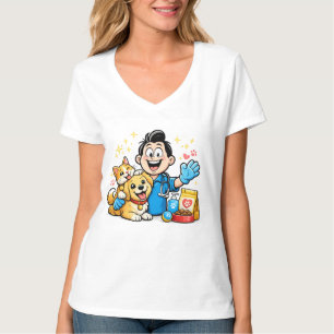 Glückliche Haustierpflege Maskottchen Niedliches T T-Shirt