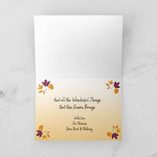 Glückliche Herbst-Herbstsaison-Halloween-Kürbise Karte (Innenseite)