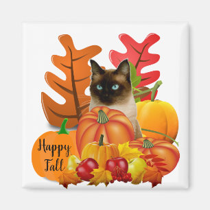 Glückliche Herbst-Siamesenkatze im Kürbisfeld-Kühl Magnet