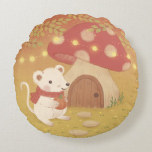 Glückliche Herbsttage mit Maus Rundes Kissen