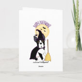 Glückliche Hexe Halloweens Boston Terrier Karte (Rückseite)