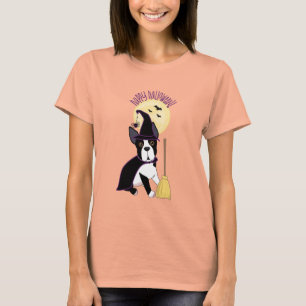 Glückliche Hexe Halloweens Boston Terrier T-Shirt