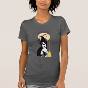 Glückliche Hexe Halloweens Boston Terrier T-Shirt