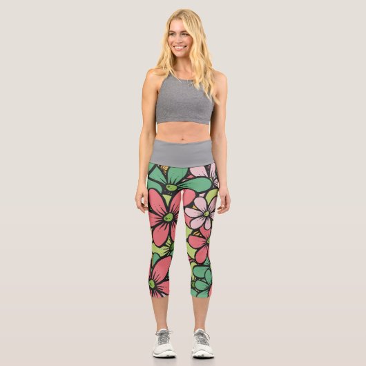 Glückliche Hippie-Blumen Capri Leggings (Vorderseite)