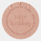 Glückliche Hochzeit in Rose Gold verblasste Glitze Runder Aufkleber (Vorderseite)