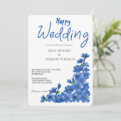 Glückliche Hochzeit Romantische Florale Hochzeit Einladung (Stehend Vorderseite)