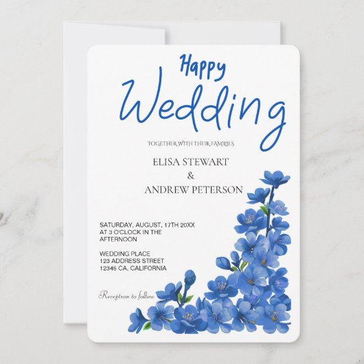 Glückliche Hochzeit Romantische Florale Hochzeit Einladung (Vorderseite)
