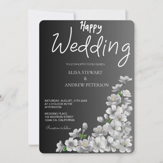 Glückliche Hochzeit Romantische Florale Hochzeit Einladung (Vorderseite)