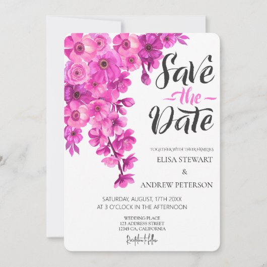 Glückliche Hochzeit Romantische Florale Hochzeit Einladung (Vorderseite)
