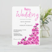 Glückliche Hochzeit Romantische Florale Hochzeit Einladung (Stehend Vorderseite)