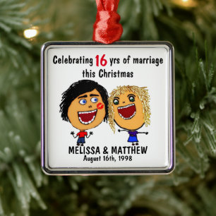 Glückliche Hochzeit Weihnachts-Cartoon Ornament Aus Metall