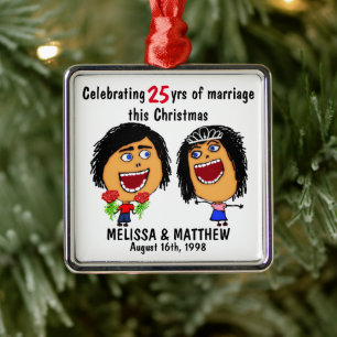 Glückliche Hochzeits-Weihnachts-Cartoon Ornament Aus Metall