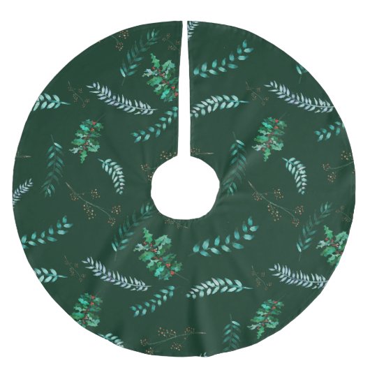 Glückliche Holly-Blätter Polyester Weihnachtsbaumdecke (Vorderseite)