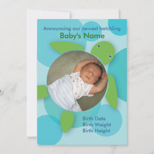 Glückliche Honu (Blasen) flache Geburts-Mitteilung Ankündigung