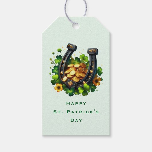 Glückliche Horseshoe Goldmünzen und Klee Vielen Da Geschenkanhänger (Vorderseite)