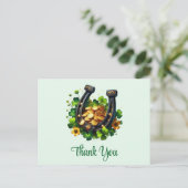 Glückliche Horseshoe Goldmünzen und Klee Vielen Da Postkarte (Stehend Vorderseite)