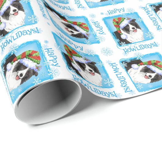 Glückliche Howliday Border-Collie Geschenkpapier (Rolleneckpunkt)