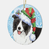 Glückliche Howliday Border-Collie Keramikornament (Links)