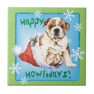 Glückliche Howliday Bulldogge Fliese