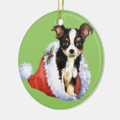 Glückliche Howliday lange Mantel-Chihuahua Keramikornament (Links)