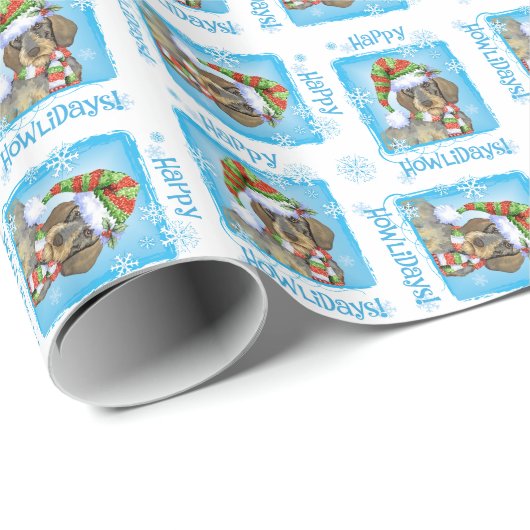 Glückliche Howlidays Drahthaar-Dackel Geschenkpapier (Rolleneckpunkt)