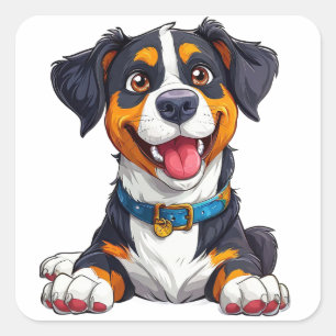 Glückliche Hunde-Cartoon-Illustration Quadratischer Aufkleber