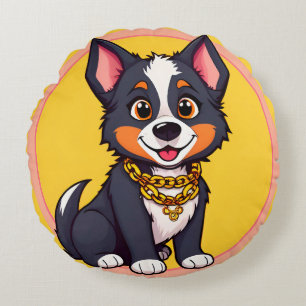 Glückliche Hunde-Cartoon-Illustration Rundes Kissen