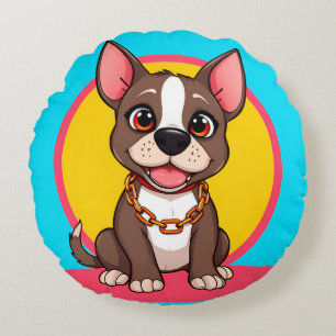 Glückliche Hunde-Cartoon-Illustration Rundes Kissen