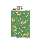 glückliche Hunde mit Knochenhintergrund Flachmann (Links)