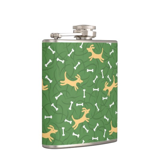 glückliche Hunde mit Knochenhintergrund Flachmann (Rechts)