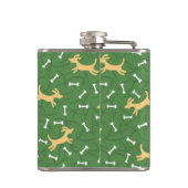 glückliche Hunde mit Knochenhintergrund Flachmann (Rückseite)