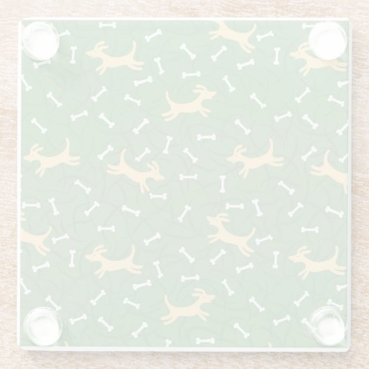 glückliche Hunde mit Knochenhintergrund Glasuntersetzer (Rückseite)